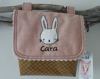 wasserfeste Lenkertasche Hase mit Wunschname in altrosa gelb