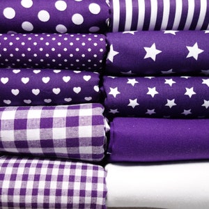 purple cotton fabric stripes dots hearts check uni stars image 1