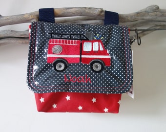 waterproof handlebar bag with flap fire brigade with desired name red dark blue