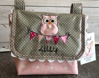 Handlebar bag bicycle bag owl with desired name