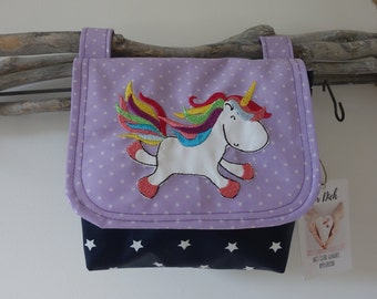 wasserfeste Lenkertasche Regenbogen Einhorn, Wunschname möglich, dunkelblau lila