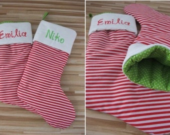 Santa Claus Stocking red, many patterns, wish name for filling