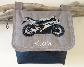 wasserfeste Lenkertasche mit Klappe Motorrad Bike mit Wunschname grau navy