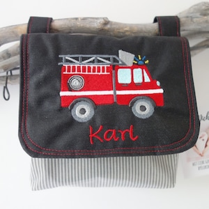 wasserfeste Lenkertasche mit Klappe Feuerwehr mit Wunschname schwarz grau Bild 1