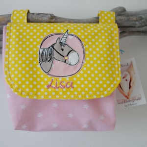 wasserfeste Lenkertasche Einhorn mit Wunschname, gelb rosa Bild 1