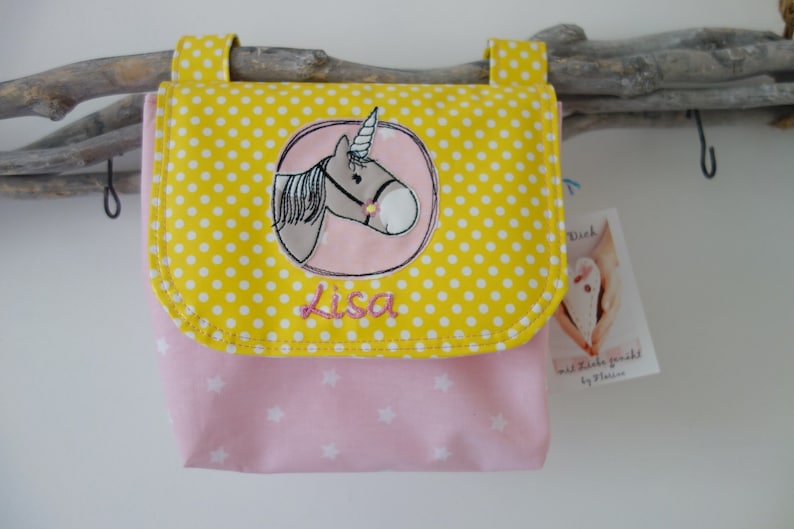 yellow Pink Waterproof handlebar bag unicorn with wish name