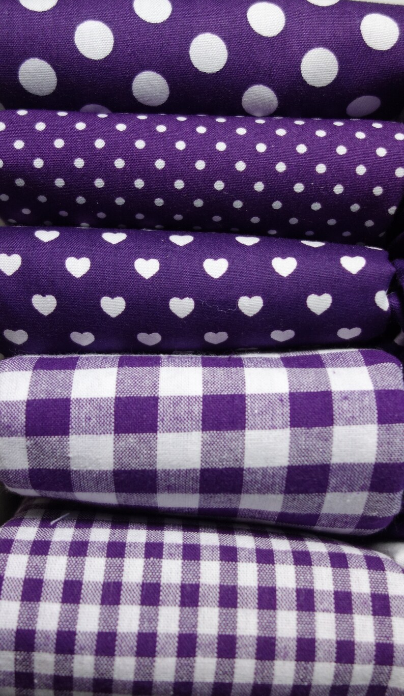 purple cotton fabric stripes dots hearts check uni stars image 2