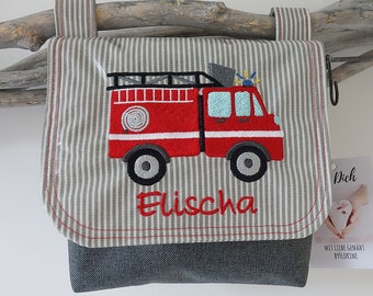 wasserfeste Lenkertasche mit Klappe Feuerwehr mit Wunschname grau rot