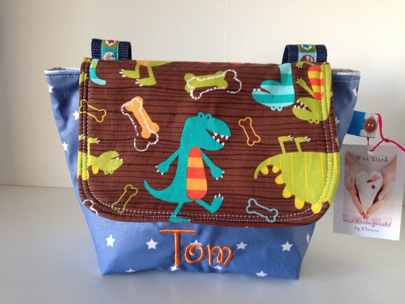 Lenkertasche mit Klappe Dinosaurier inkl. Wunschname Bild 1