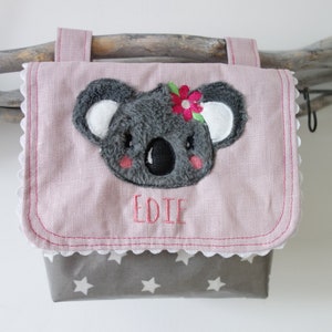 wasserfeste Lenkertasche Koala Bär mit Wunschname altrosa grau