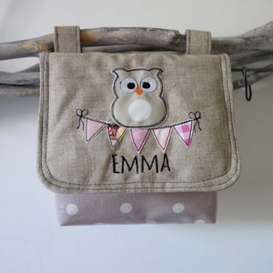 Lenkertasche Fahrradtasche Eule mit Wunschname altrosa beige