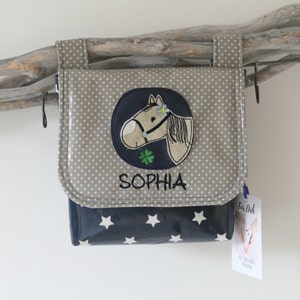 wasserfeste Lenkertasche mit Klappe Pferd mit Wunschname, navy grau