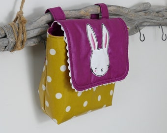 wasserfeste Lenkertasche Hase mit Wunschname in violett gelb