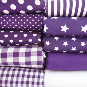 purple cotton fabric stripes dots hearts check uni stars image 4