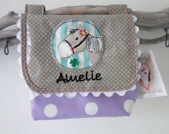 waterproof handlebar bag horse lilac gray with desired name