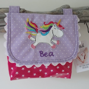 wasserfeste Lenkertasche Regenbogen Einhorn mit Wunschname pink flieder