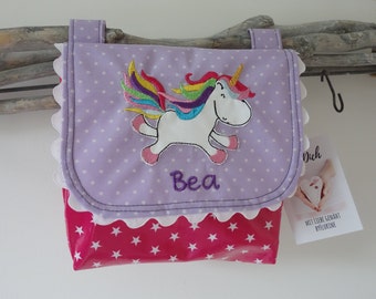 wasserfeste Lenkertasche Regenbogen Einhorn mit Wunschname pink flieder