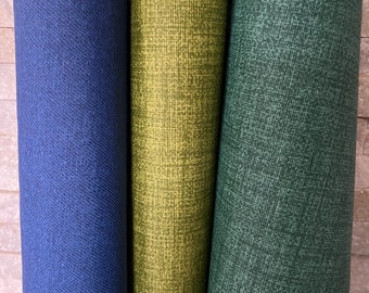 Beschichtete Baumwolle Charly uni meliert Leinenoptik, matt, acrylbeschichtet, blau, hellgrün oder grün