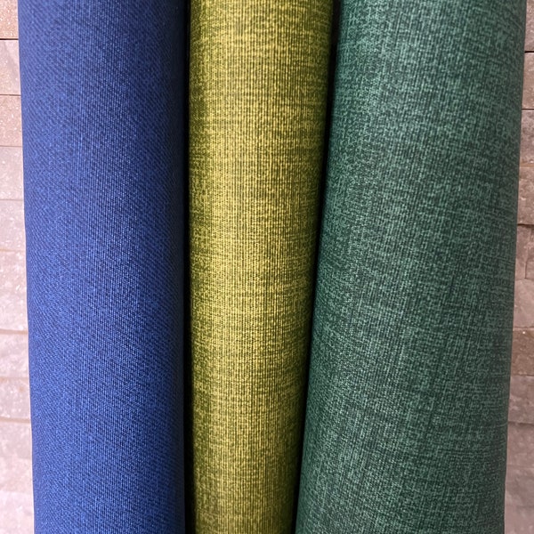 Coated cotton Charly plain mottled linen look, matt, acrylic coated, blue, light green or green