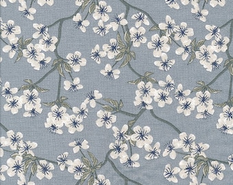 AU MAISON Wachstuch Amalie Dusty Blue Kirschblüten rauchblau, beschichtete Baumwolle