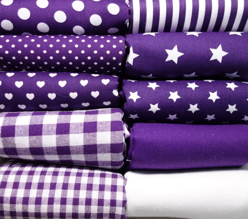 purple cotton fabric stripes dots hearts check uni stars image 1