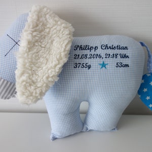 Nom oreiller Oreiller de naissance âne peluche peluche bleu clair incl. broderie souhaitée image 1