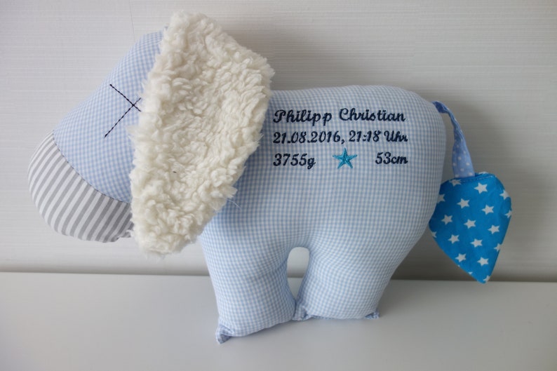 Nom oreiller Oreiller de naissance âne peluche peluche bleu clair incl. broderie souhaitée image 1