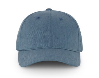 Hemp Baseball Cap made from our steel blue sustainable hemp twill fabric with leather back strap | Sustainable cap | Baseball Cap |