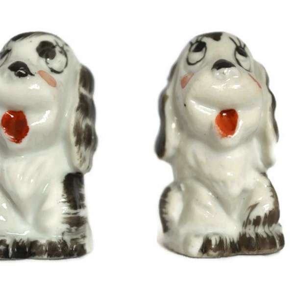 Vintage Porcelain Dog Salt and Pepper Shaker made in Japan.