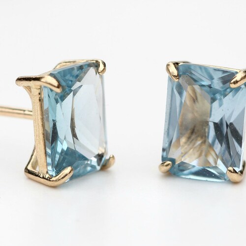 Aquamarine Stud Earrings 9ct Yellow Gold Aquamarine Studs Etsy UK