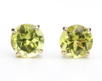 Peridot Earrings Gold -  9ct Yellow Gold Natural 6mm Round Peridot Stud Earrings -  Peridot 16th Anniversary August Birthstone - B57-6mm