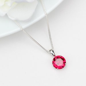 8mm Round Lab Grown Ruby Pendant Necklace Silver UK - Valentine's Day Ruby Jewellery Jewelry UK - July Birthstone 15th 40th Anniversary UK