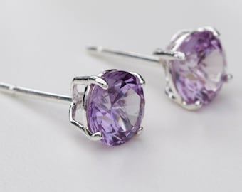 Alexandrite Earrings Silver - AAA Lab Grown 8mm Round Alexandrite Stud Earrings Silver - Big Alexandrite Studs - Alexandrite June Birthstone