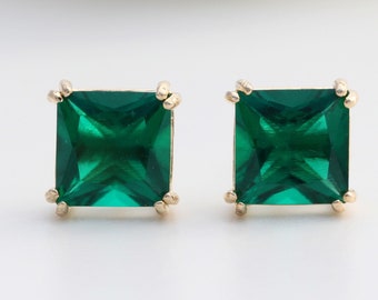 Men's Emerald Earrings - 9ct Yell Gold 6mm Square Lab Grown Men Emerald Stud Earrings UK - Men Emerald Studs - Men Single Emerald Stud Etsy