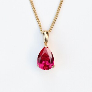 9ct Yell Gold Lab Grown 10 x 7mm Ruby Teardrop Pendant Necklace Ruby 15th 40th Anniversary Jewellery Jewelry Gift Ruby July Birthstone image 4