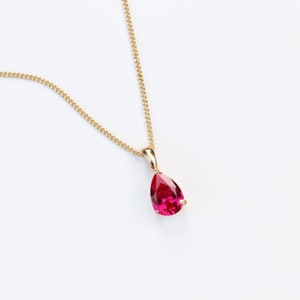 9ct Yell Gold Lab Grown 10 x 7mm Ruby Teardrop Pendant Necklace Ruby 15th 40th Anniversary Jewellery Jewelry Gift Ruby July Birthstone image 5