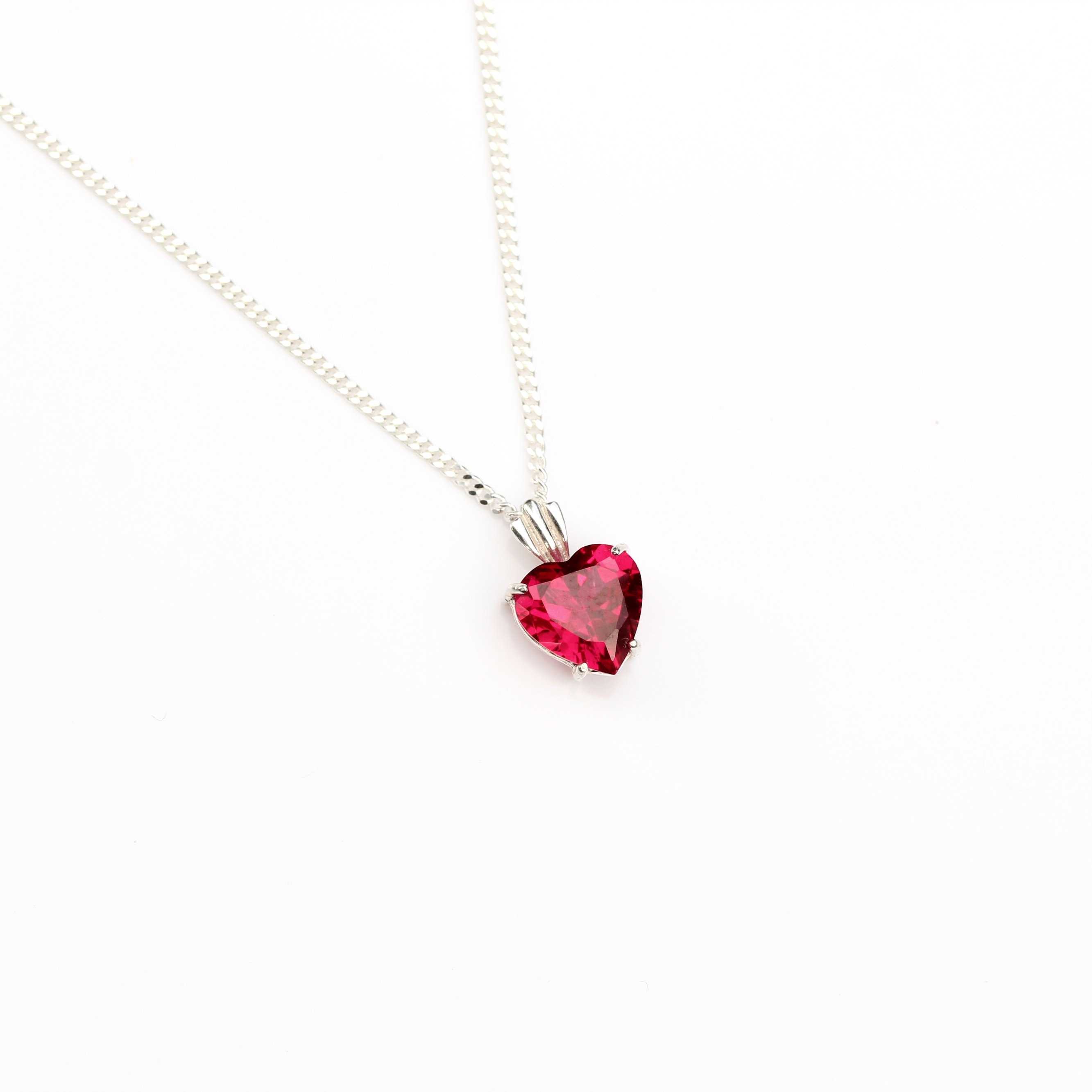 Ruby Heart Necklace Silver UK Small 8x8mm Lab Grown Ruby Heart