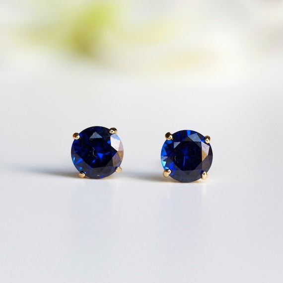 9ct Yellow Gold 4mm Round Lab Grown Sapphire Stud Earrings - Etsy UK