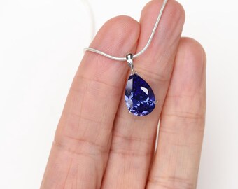Cubic Zirconia 15x10mm Big Teardrop Tanzanite Pendant