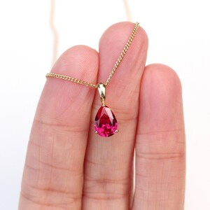 9ct Yell Gold Lab Grown 10 x 7mm Ruby Teardrop Pendant Necklace Ruby 15th 40th Anniversary Jewellery Jewelry Gift Ruby July Birthstone image 2