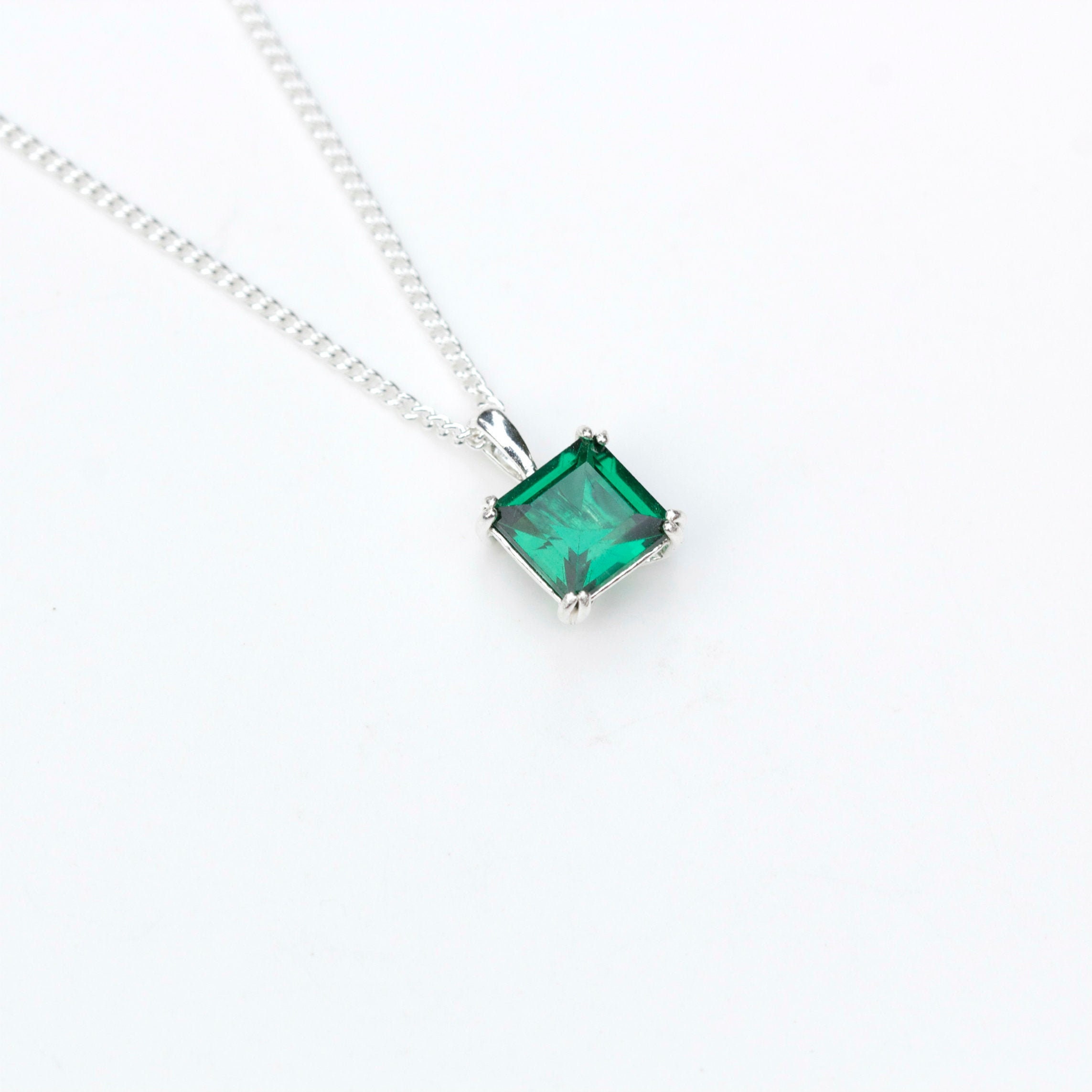 Emerald Necklace UK 6mm Square Lab Grown Emerald Pendant Etsy