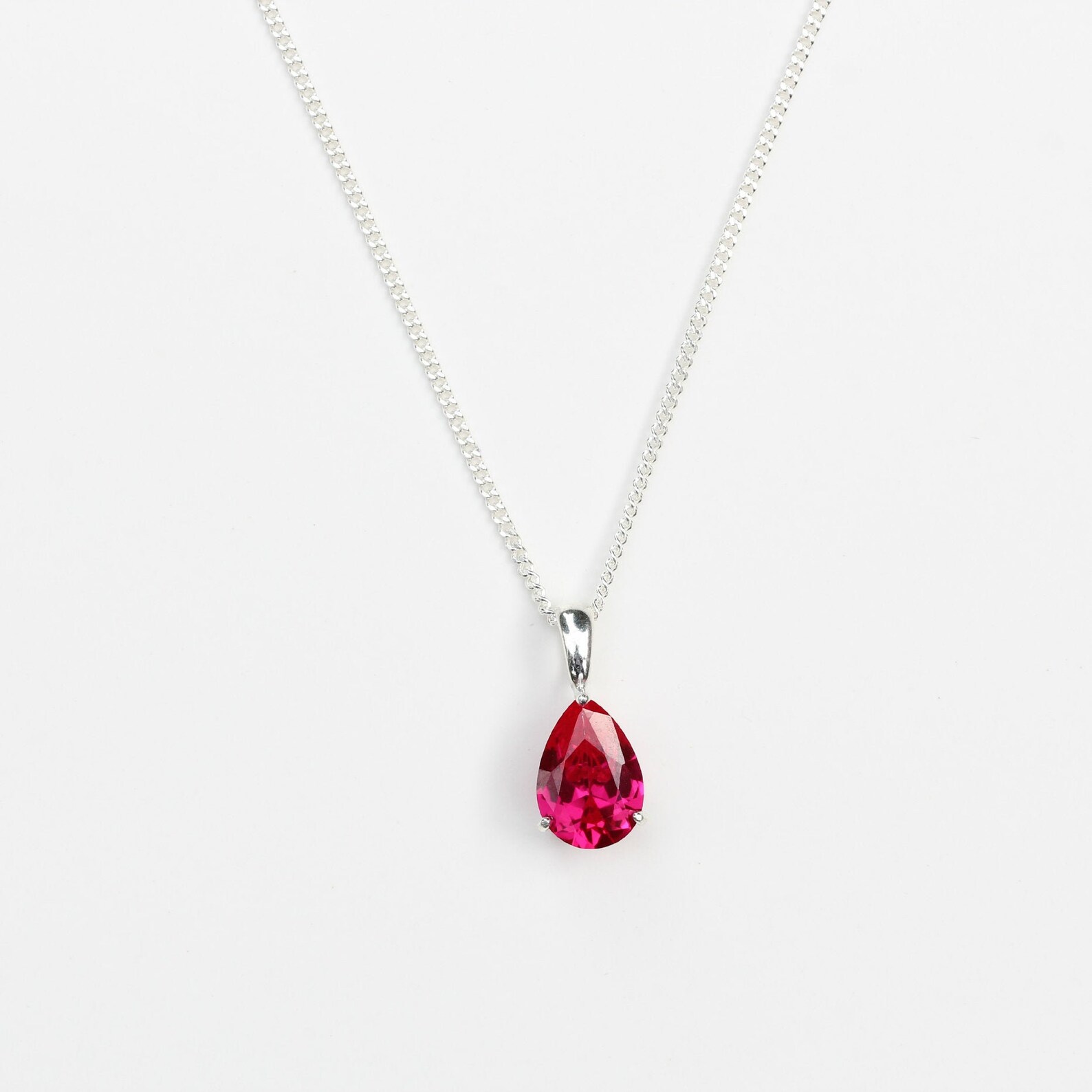 Ruby Necklace Silver Lab Grown 10x7mm Ruby Teardrop Pendant Etsy