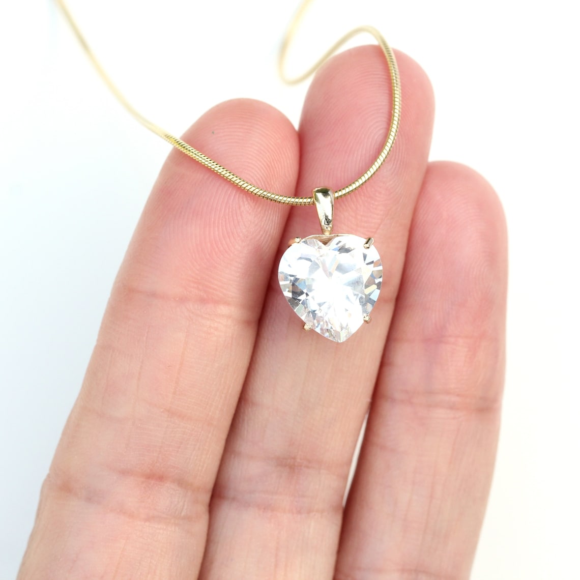 Large Cubic Zirconia Heart Necklace 9ct Yellow Gold 12x12mm Etsy