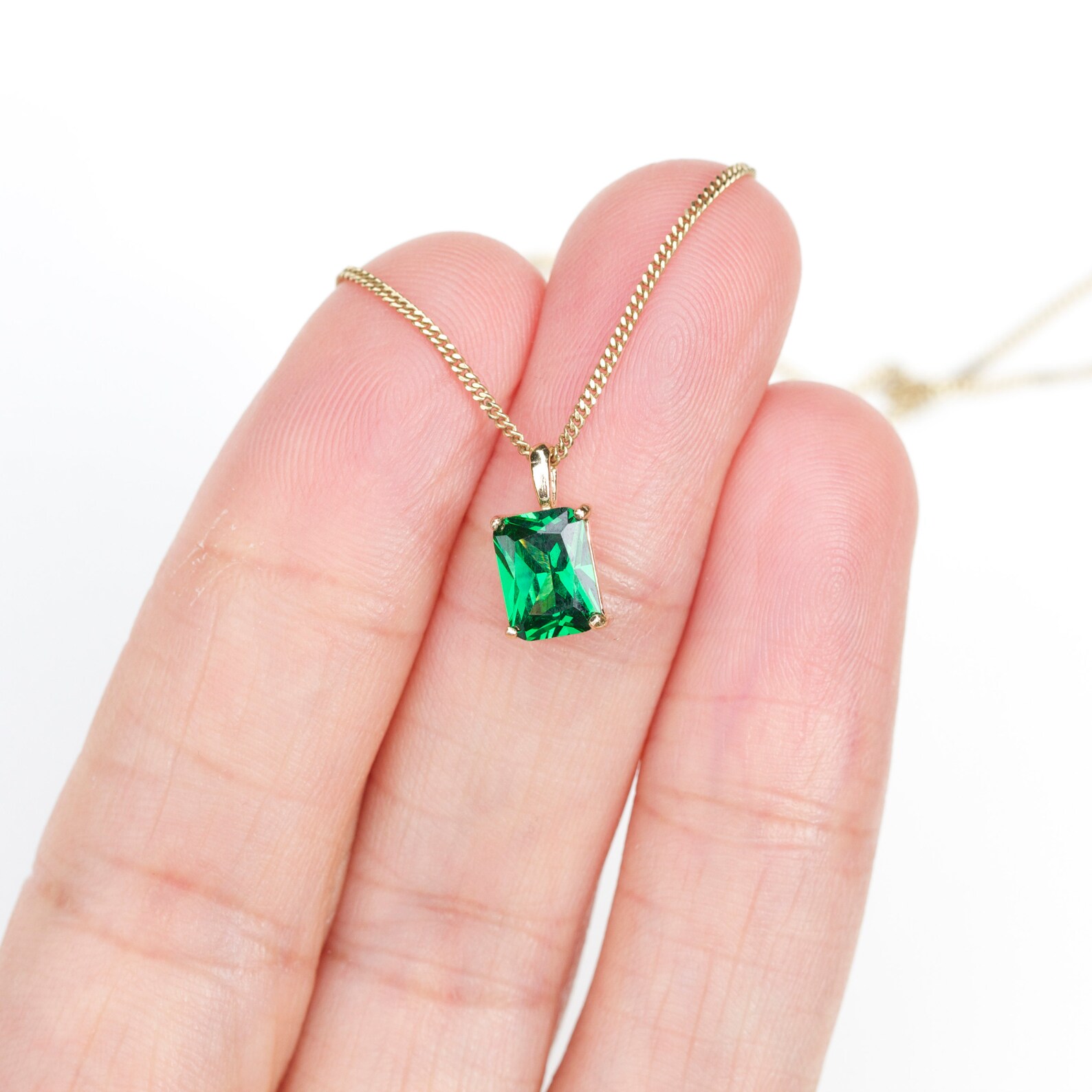 Emerald Necklace UK 9ct Gold 8x6mm Rectangle Lab Grown Etsy