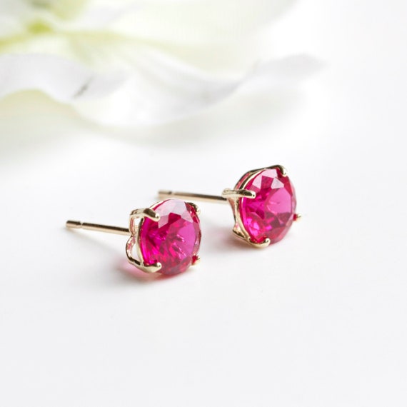 Pretty New Yellow Gold Filled 6mm Ruby Red Crystal CZ Square Stud Post Earrings 