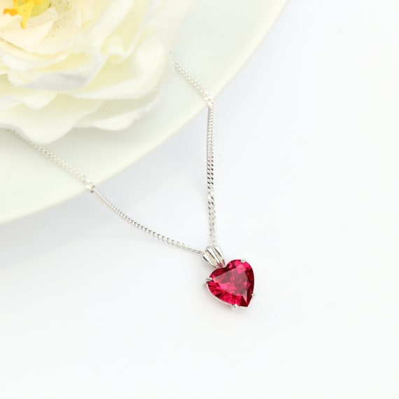 Ruby heart necklace silver discount