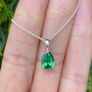 Cubic Zirconia 10x7mm Emerald Teardrop Pendant Necklace Silver - CZ Emerald Necklace -  CZ Emerald Jewelry Jewellery May Birthstone Etsy UK