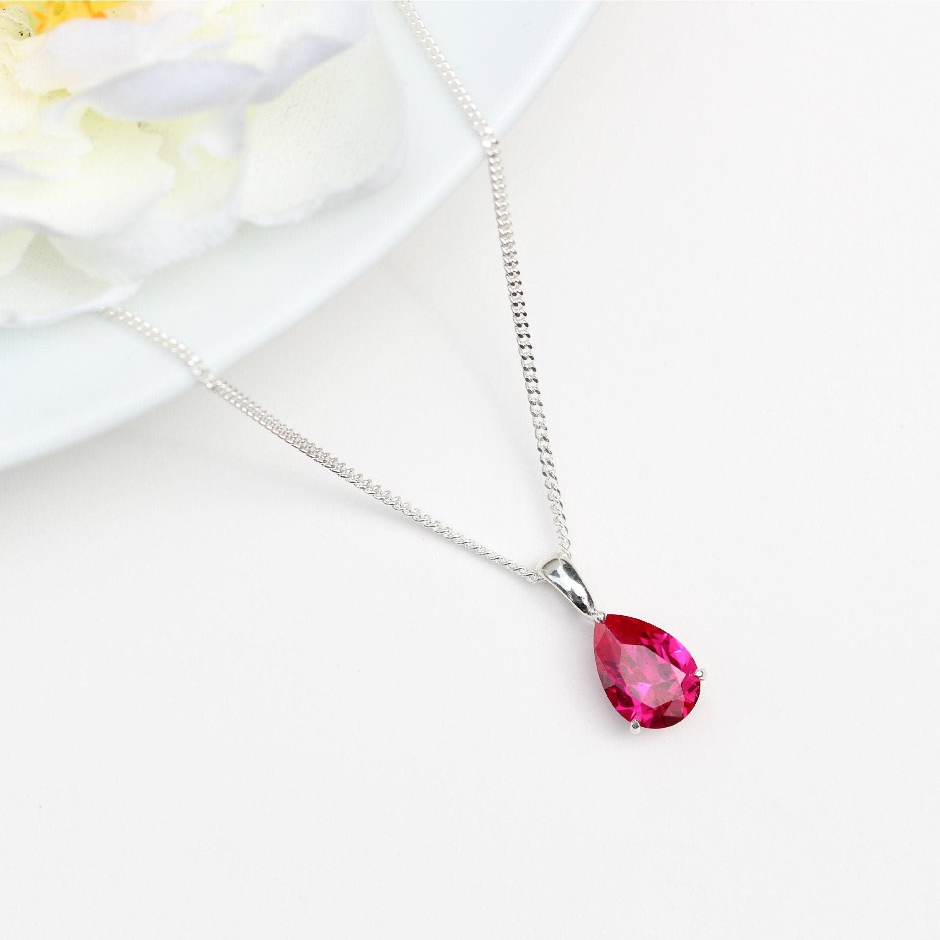 Ruby Necklace UK Lab Grown 10x7mm Teardrop Ruby Pendant - Etsy 日本