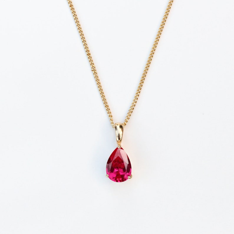 9ct Yell Gold Lab Grown 10 x 7mm Ruby Teardrop Pendant Necklace Ruby 15th 40th Anniversary Jewellery Jewelry Gift Ruby July Birthstone image 4