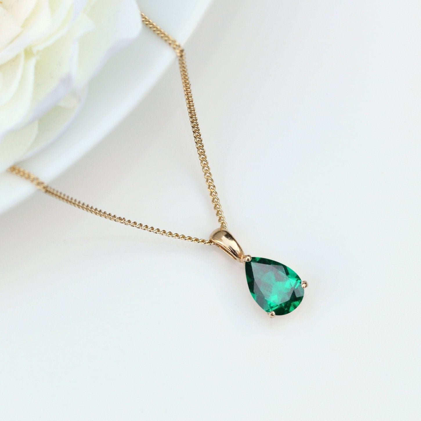 Teardrop Emerald Necklace 9ct Gold 10x7mm Lab Grown Emerald Etsy